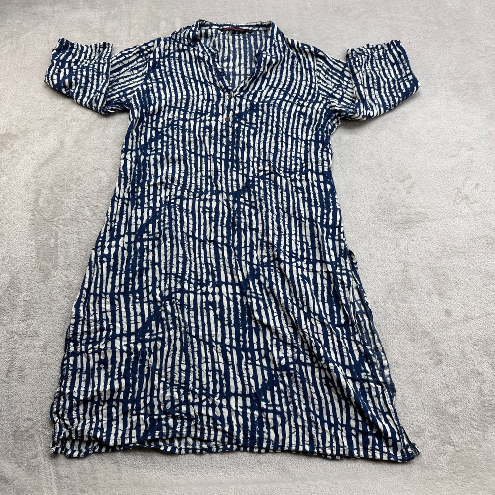 Rangmanch Kurta Tunic Women's L Indigo White Abstract Boho Rayon Short Sleeve